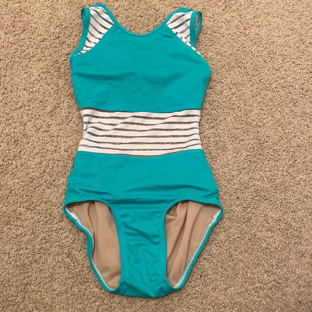 Kids Kandi Kouture blue leotard with white mesh!